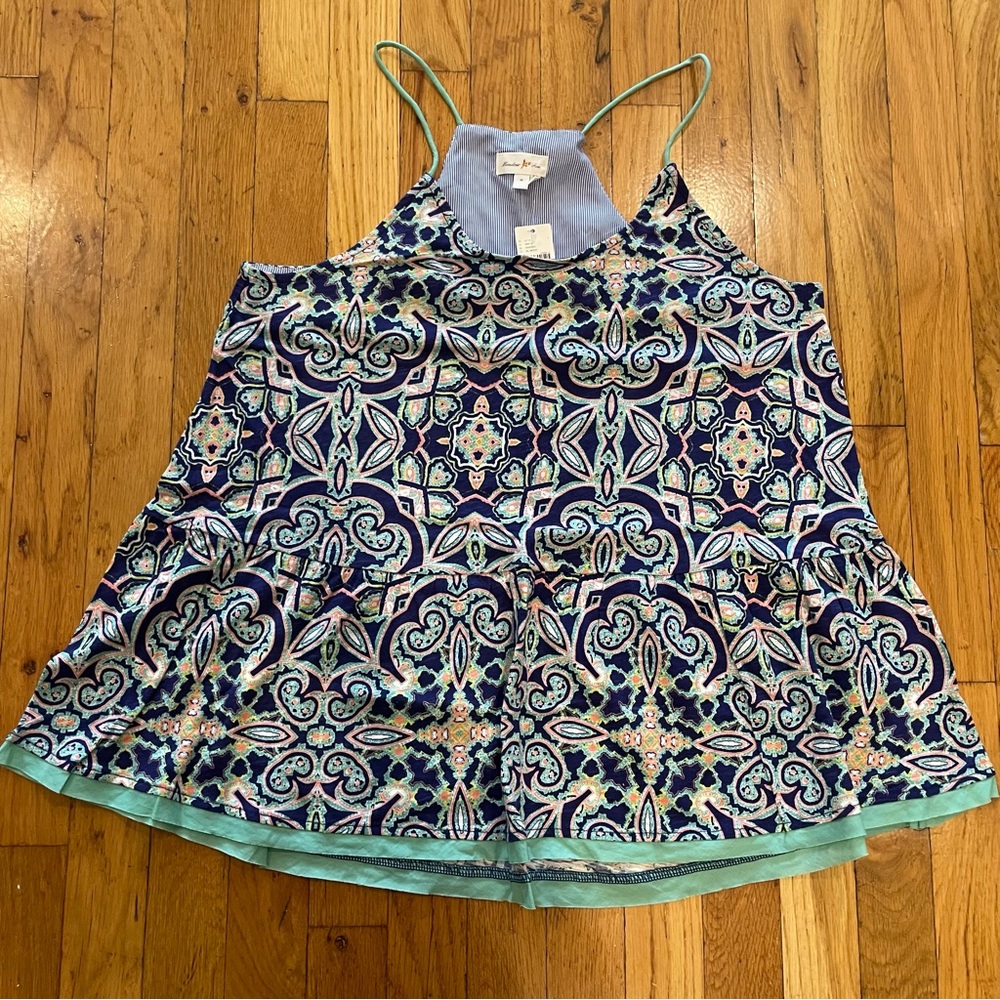 NWT Anthropologie / Meadow Rue royal blue and sea foam green patterned top